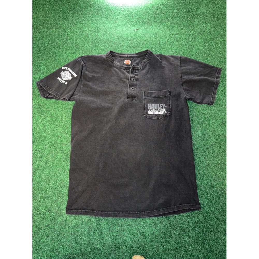Harley Davidson Mens Henley Shirt Medium Black Orl FL Pocket Tee Short Sleeve